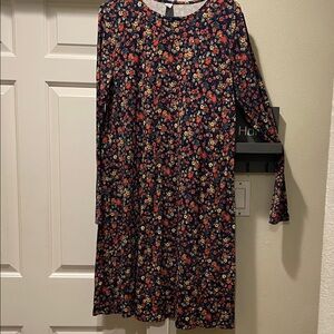 Old Navy Navy Floral Long-Sleeve Dress with Red and Cream Flowers. Sz L tall